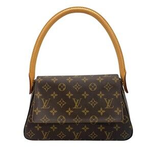 LOUIS VUITTON Authentic Brown Monogram Canvas Mini Looping Shoulder Bag